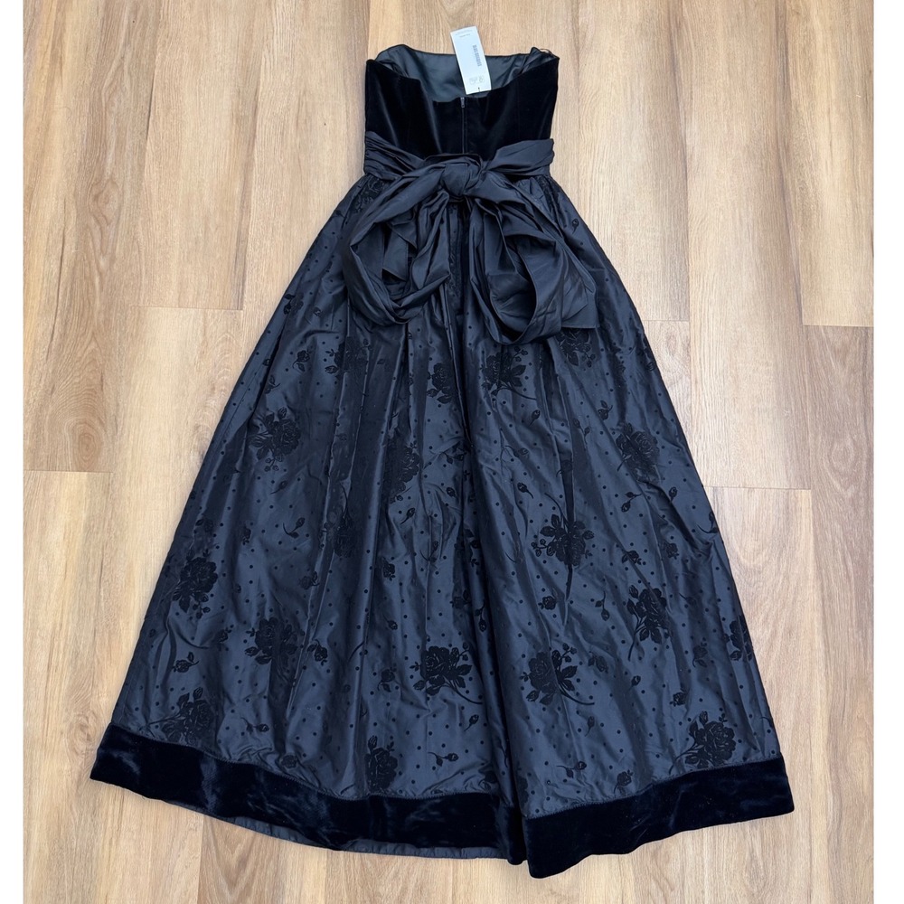 Escada Vintage Evening Gown Black Velvet burnout Silk Strapless Floral Bow Dress